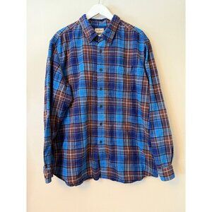 L.L. Bean Mens XL Traditional Fit Blue & Brown Plaid Button-Down Flannel Shirt 1